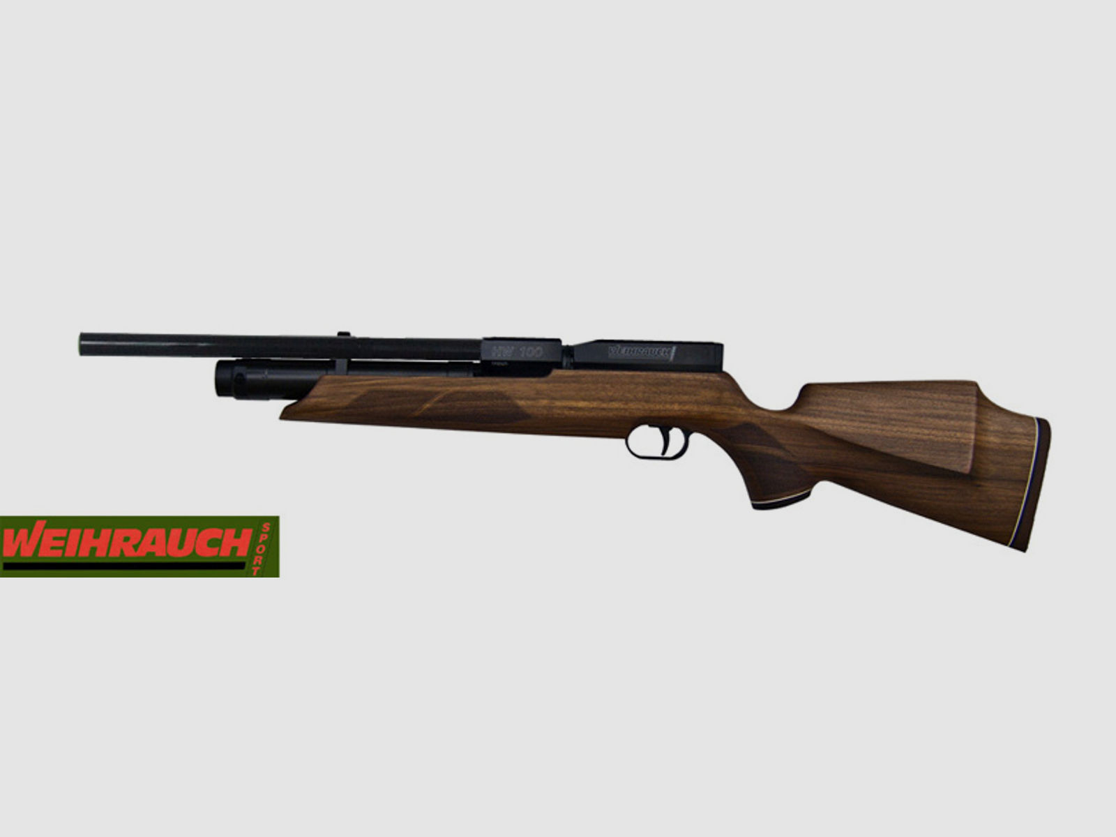 Pressluftgewehr Weihrauch HW 100 SK Carbine F.S.B., Nussbaumholz-Sportschaft, Laufmantel, Kaliber 4,5 mm (P18)