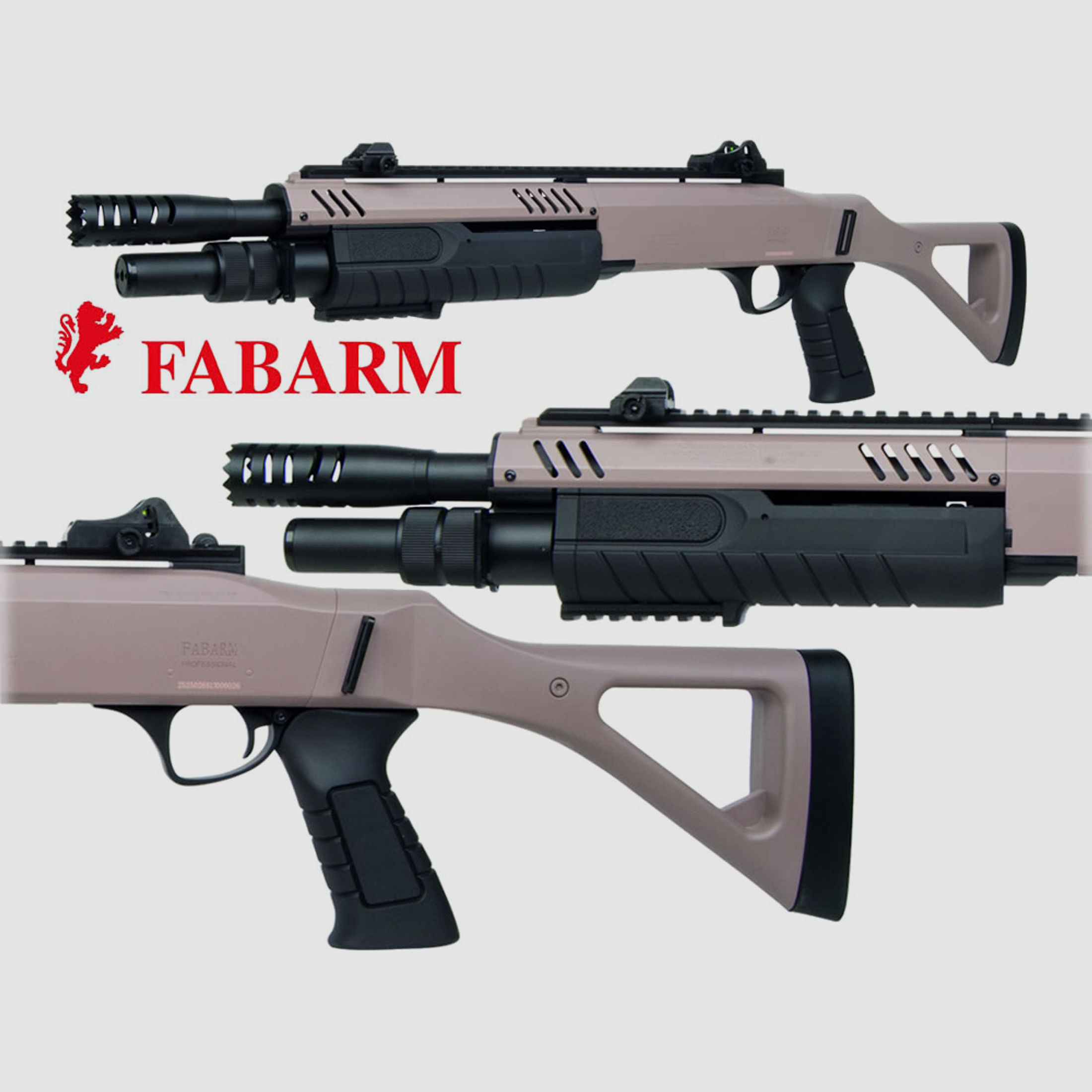 Softairgewehr Pumpgun FABARM STF12, Federdruck, 11 Zoll Lauf, 3x10 Schuss, tan, Kaliber 6 mm BB (P18)