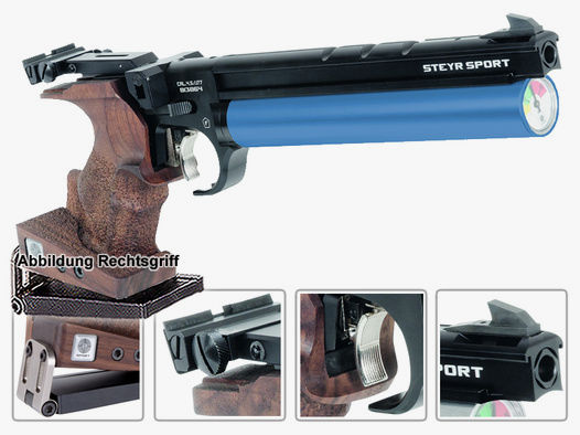 Match Pressluftpistole STEYR LP50 RF BR, 5er Magazin, blaue Kartusche, Linksgriff (P18)