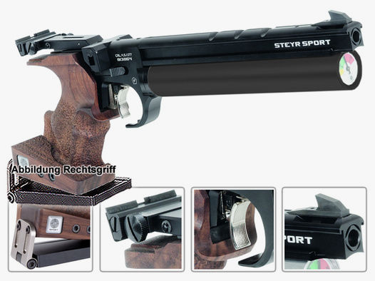 Match Pressluftpistole STEYR LP50 RF BR, 5er Magazin, schwarze Kartusche, Rechtsgriff (P18)