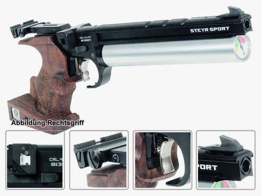 Match Pressluftpistole STEYR LP50 RF, 5er Magazin, silberne Kartusche, Rechtsgriff (P18)