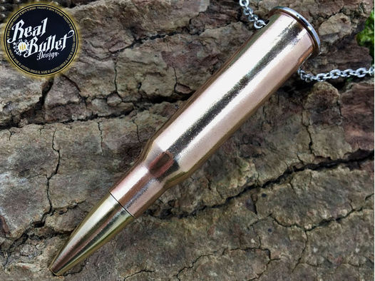 Realbullet Design Kette Single Bullet Brass Edition Kaliber 7,62 x 54 R Mosin Nagant Handarbeit aus Originalpatronen