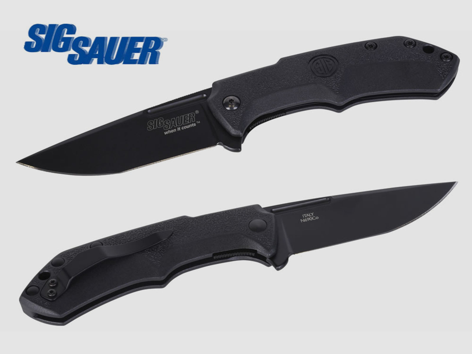 Taschenmesser Sig Sauer M1 BLACK, Tactical Folding Knife, Droppoint-Klinge 90 mm, GĂĽrtelclip