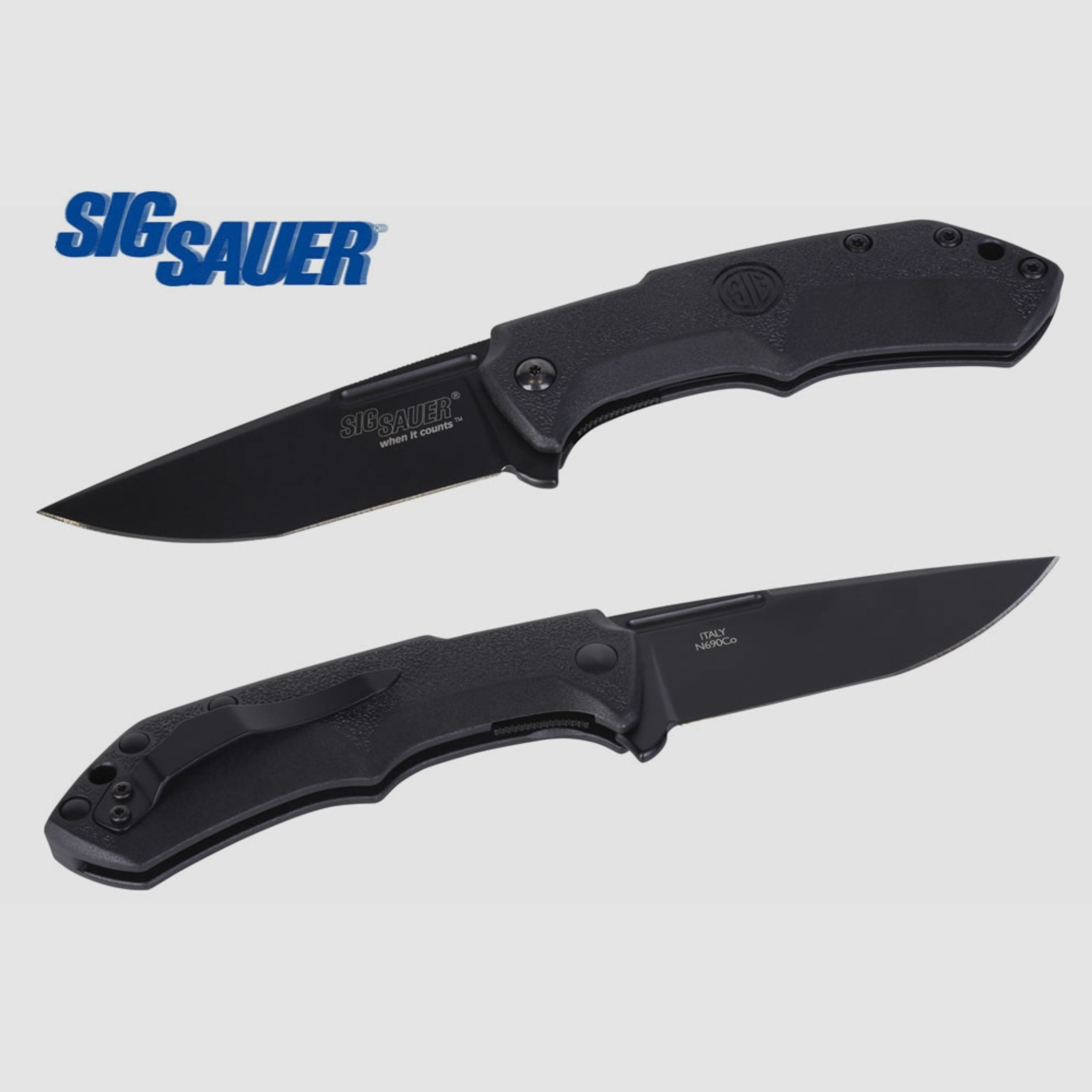 Taschenmesser Sig Sauer M1 BLACK, Tactical Folding Knife, Droppoint-Klinge 90 mm, GĂĽrtelclip