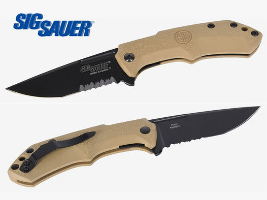 Taschenmesser Sig Sauer M1 TAN, Tactical Folding Knife, Droppoint-Klinge 90 mm, GĂĽrtelclip