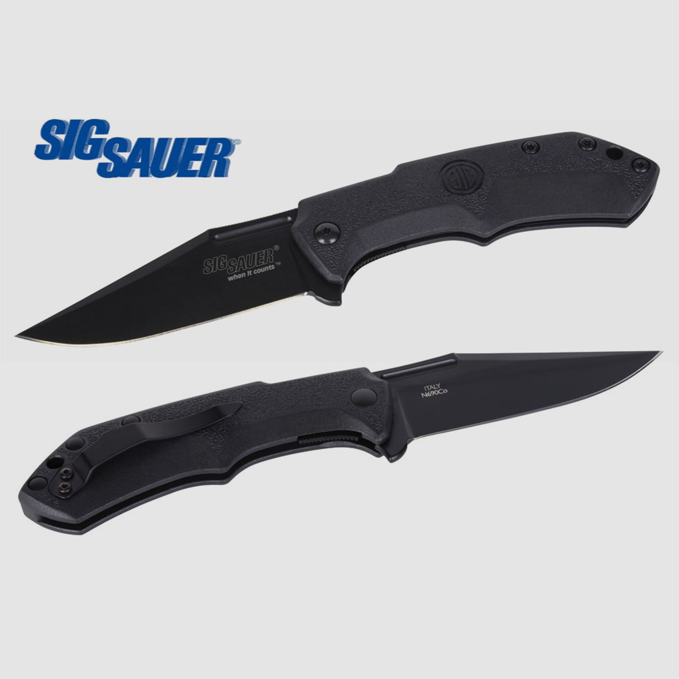 Taschenmesser Sig Sauer M1 BLACK, Tactical Folding Knife, Clippoint-Klinge 90 mm, GĂĽrtelclip