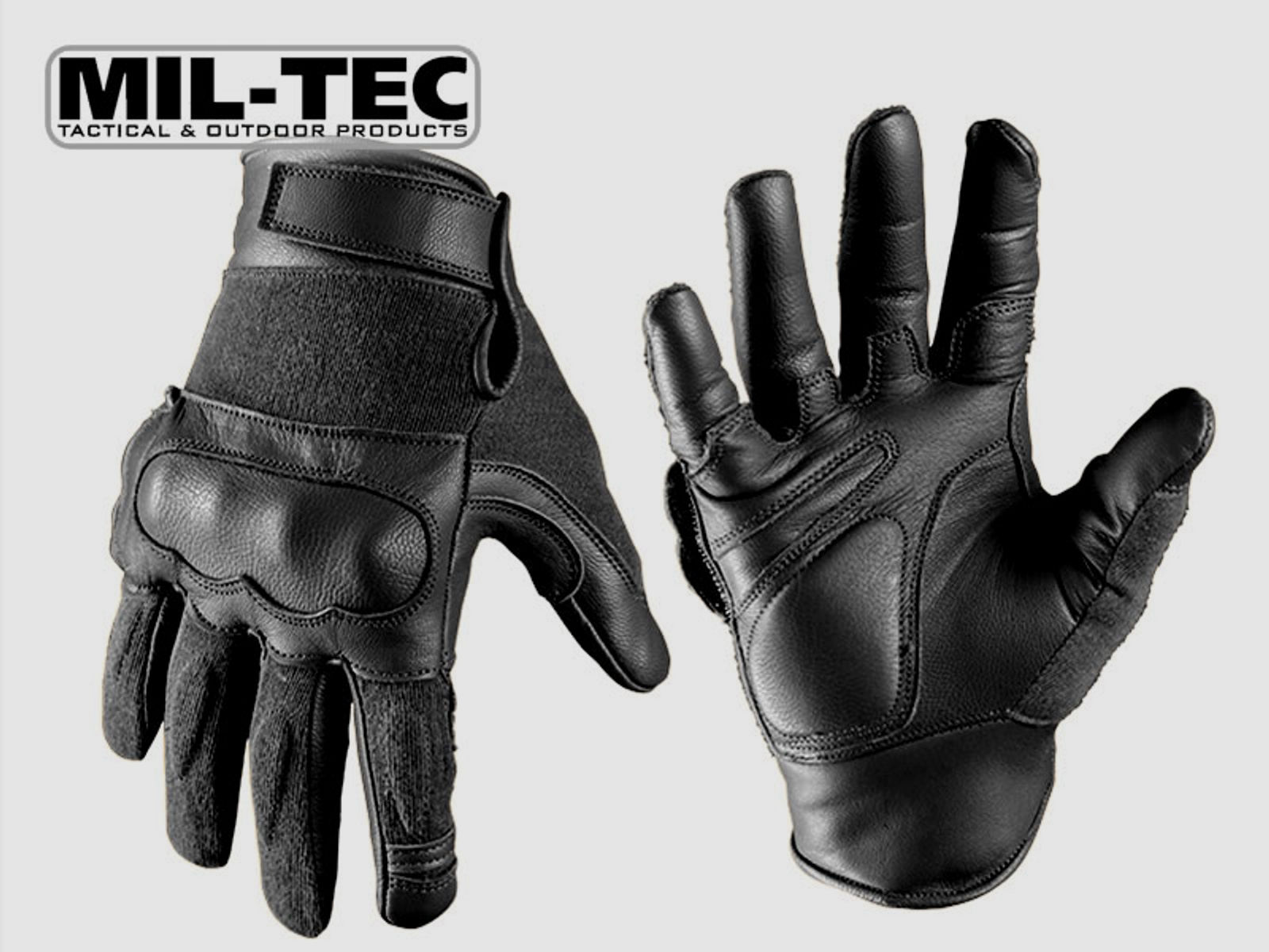 MIL-TEC taktische Lederhandschuhe BLACK, schnitthemmend, KnĂ¶chelschutz, Polsterung, Gr. XL