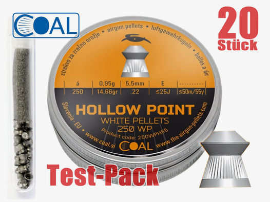 Testpack 20 StĂĽck COAL Hohlspitz-Diabolos WHITE PELLETS HOLLOW POINT, Kaliber 5,5 mm, 0,95 g
