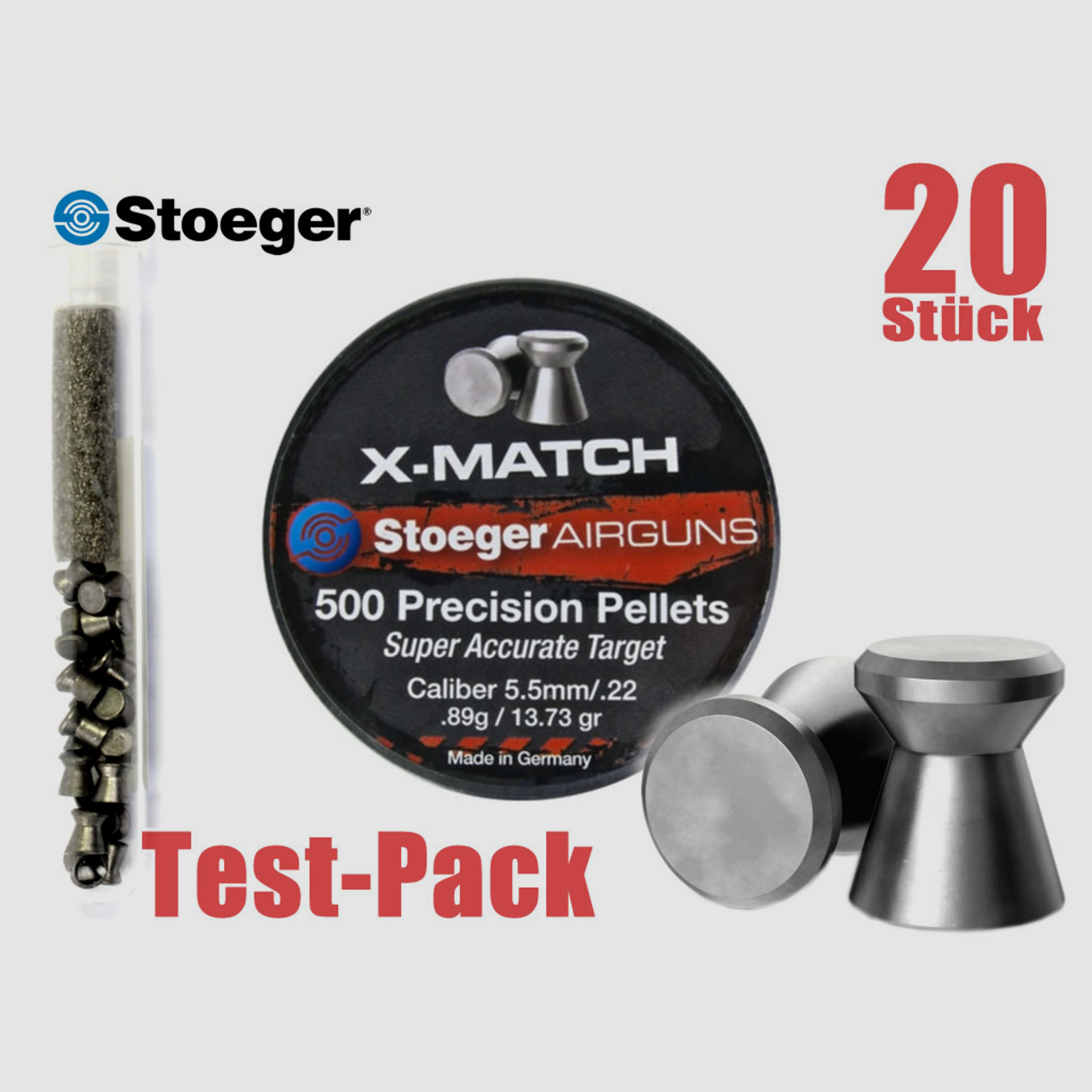 Testpack 20 StĂĽck Stoeger Flachkopf-Diabolo X-Match, Kaliber 5,5 mm