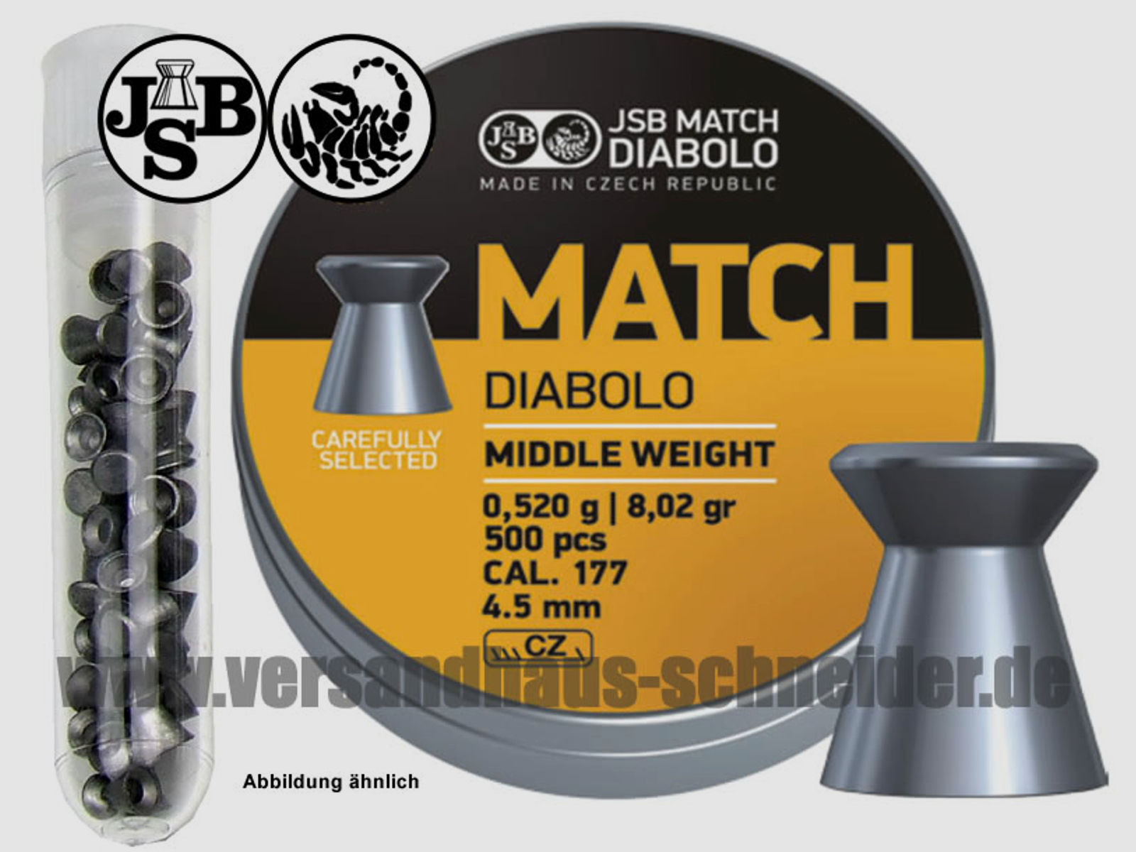 Testpack Flachkopf Diabolos JSB Match Middle Kaliber 4,52 mm 0,52 g glatt 40 StĂĽck