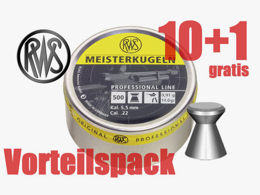 Vorteilspack 10+1 Flachkopf Diabolos RWS Meisterkugel Kaliber 5,5 mm 0,91 g glatt 11 x 500 StĂĽck