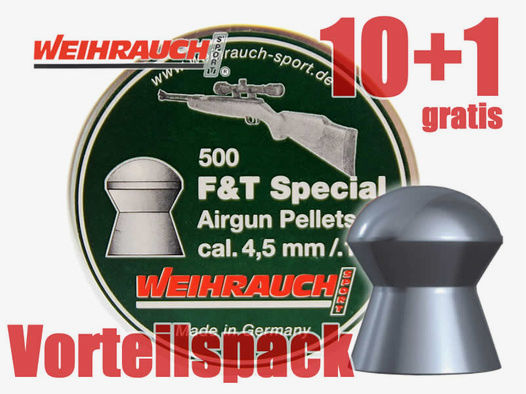 Vorteilspack 10+1 Rundkopf Diabolos Weihrauch Field Target Spezial Kaliber 4,5 mm 0,56 g glatt 11 x 500 StĂĽck
