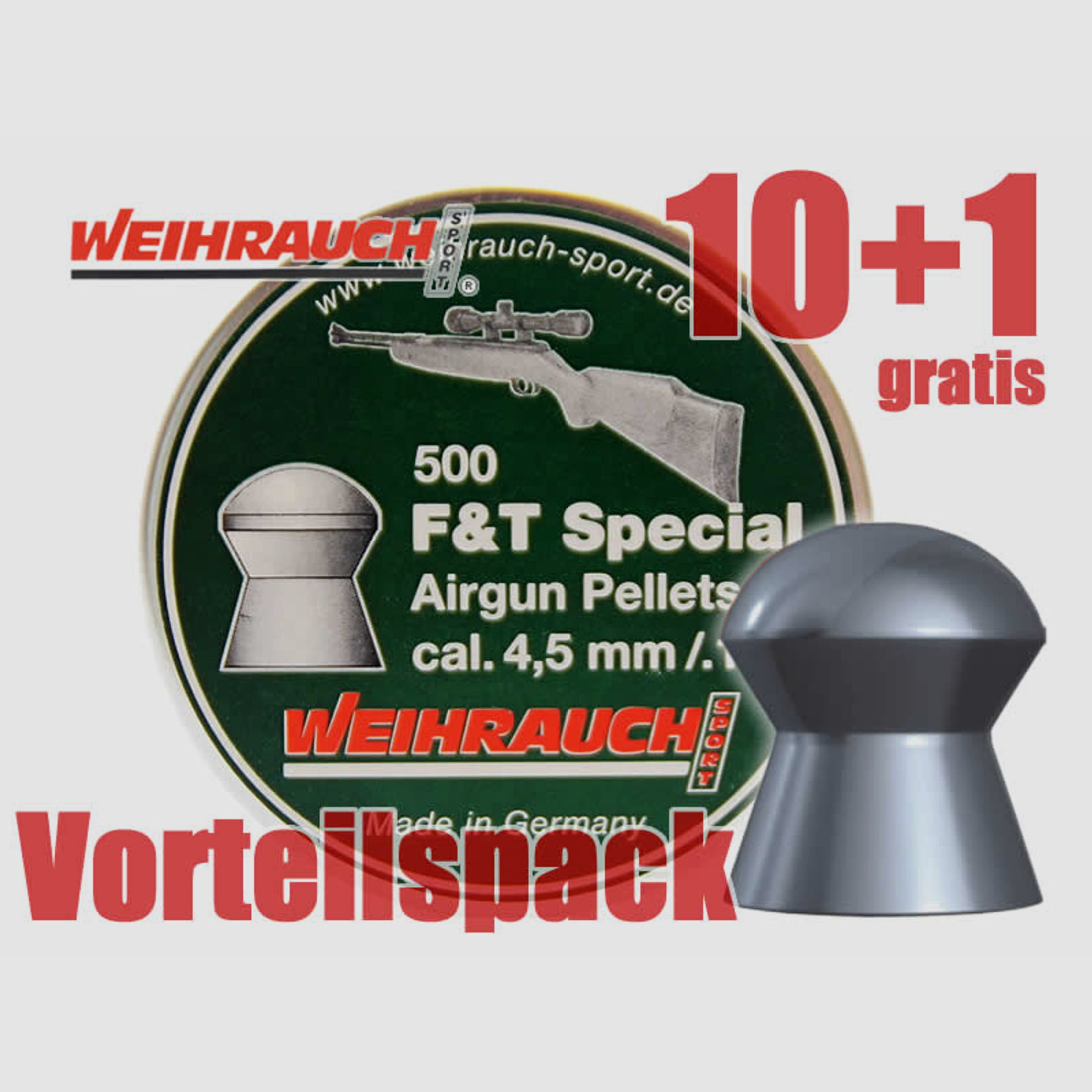 Vorteilspack 10+1 Rundkopf Diabolos Weihrauch Field Target Spezial Kaliber 4,5 mm 0,56 g glatt 11 x 500 StĂĽck