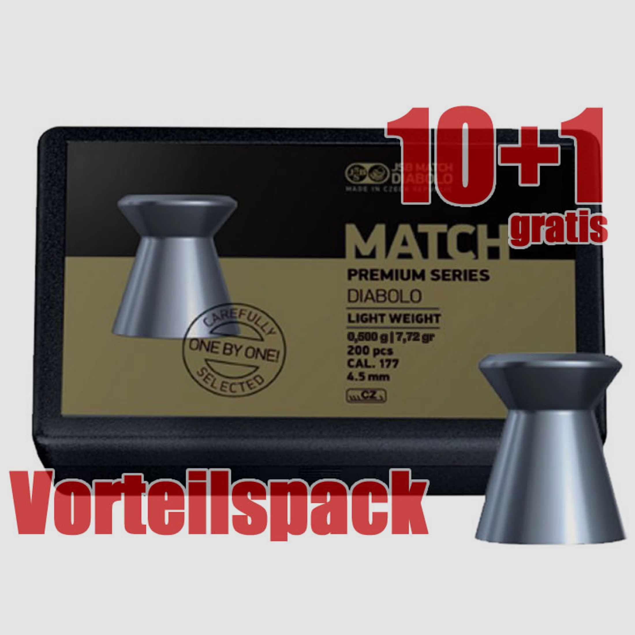 10+1 GRATIS x 200 StĂĽck Flachkopf Diabolo JSB MATCH PREMIUM, Kal. 4,49 mm, 0,500 g