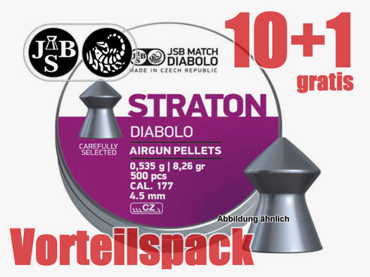 Vorteilspack 10+1 Spitzkopf Diabolos JSB Straton Kaliber 4,50 mm 0,535 g glatt 11x 500 StĂĽck
