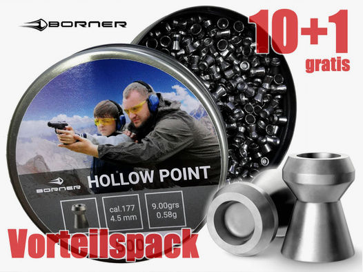 Vorteilspack 10+1 Hohlspitz Diabolos Borner Hollow Point Kaliber 4,5 mm 0,58 g glatt 11 x 500 StĂĽck