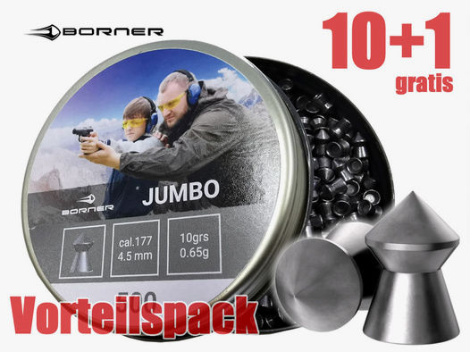 Vorteilspack 10+1 Spitzkopf Diabolos Borner Jumbo Kaliber 4,5 mm 0,65 g glatt 11 x 500 StĂĽck