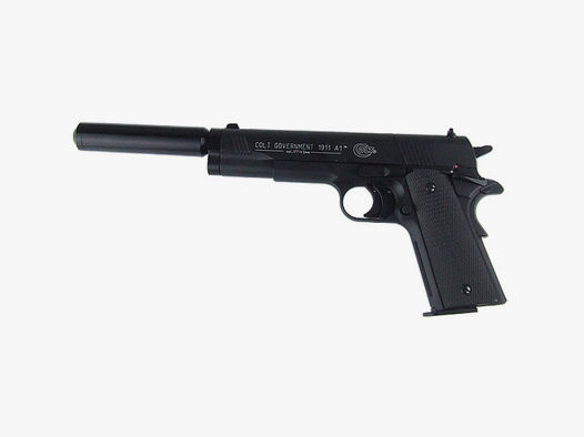 CO2 Pistole Colt 1911 A1 schwarz Kaliber 4,5 mm Diabolo (P18)+ SchalldĂ¤mpfer schwarz Adapter