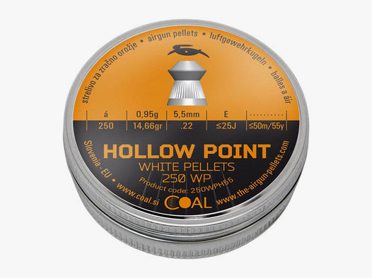 Coal White Pellets Hollow Point Diabolaos, Hohlspitz, geriffelt, 0,95 g, Kaliber 5,5 mm, 250 StĂĽck