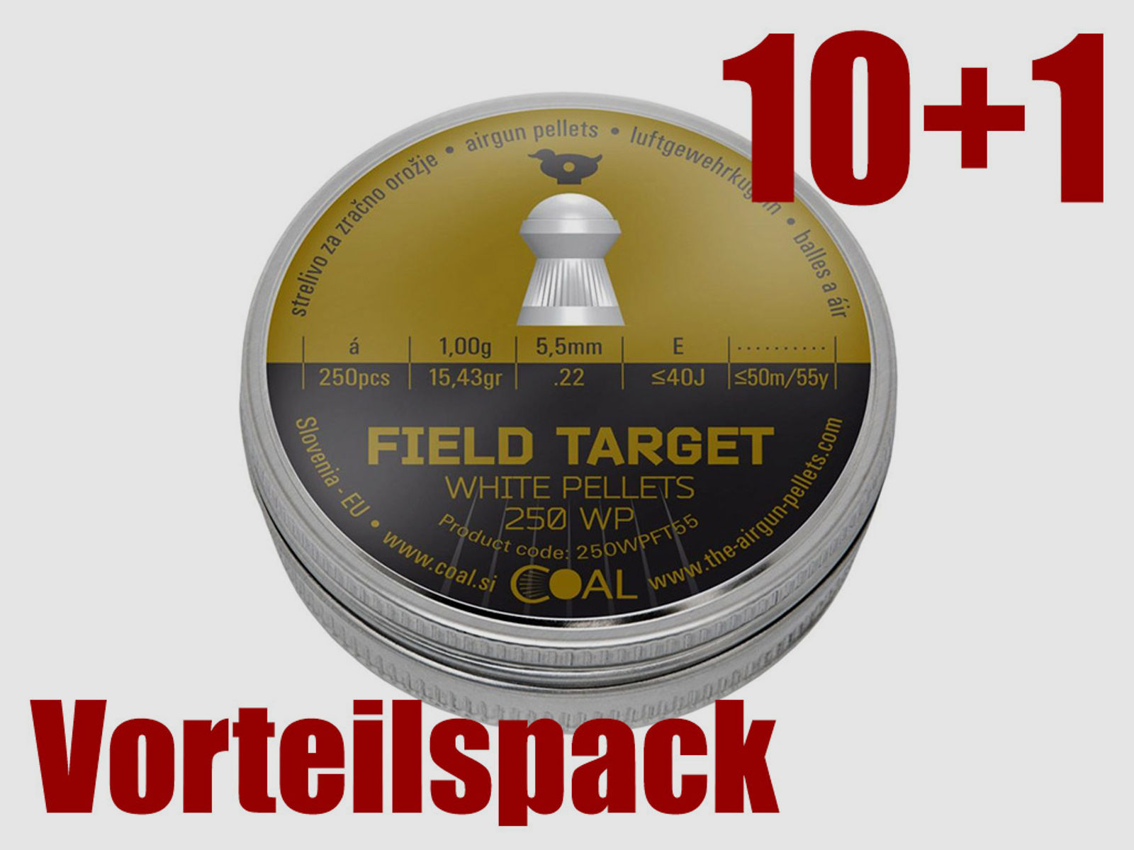10+1 GRATIS x 250 StĂĽck, Coal White Pellets Field Target Diabolos, Rundkopf, 1,00 g, Kaliber 5,49 mm