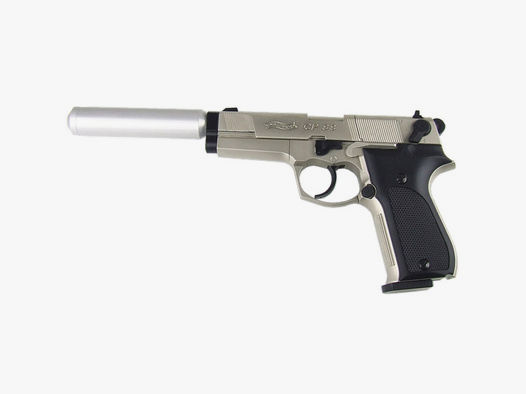 CO2 Pistole Walther CP88 nickel Kunststoffgriffschalen Kaliber 4,5 mm Diabolo (P18) + SchalldĂ¤mpfer silber Adapter