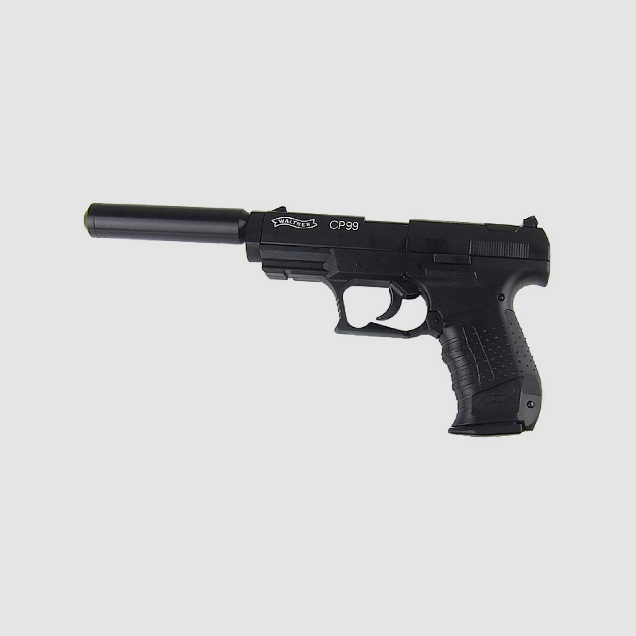 CO2 Pistole Walther CP99 schwarz Kaliber 4,5 mm Diabolo (P18) + SchalldĂ¤mpfer schwarz Adapter