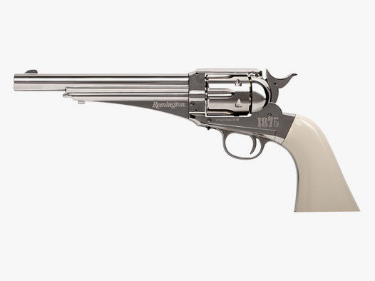 CO2 Revolver Crosman Remington 1875 Nickel Finish hochglanzpoliert Kaliber 4,5 mm BB und Diabolo (P18)