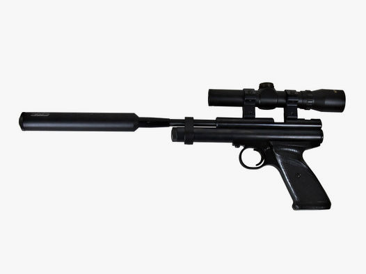 CO2 Pistole Crosman 2240 Silencer Kaliber 5,5 mm Diabolo (P18)+ SchalldĂ¤mpfer Adapter Prismenschiene Zeilfernrohr 2x20 Koffer
