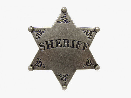 Sheriff Stern mit Kugelspitzen Metall MaĂźe 7,5 cm Anitk Finish