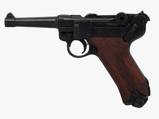 Deko Pistole Denix Parabellum Luger P08 schwarz braune Holzgriffschalen