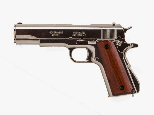 Denix Deko Pistole Colt Government M1911A1 Kaliber .45  Automatik LĂ¤nge 24 cm nickel