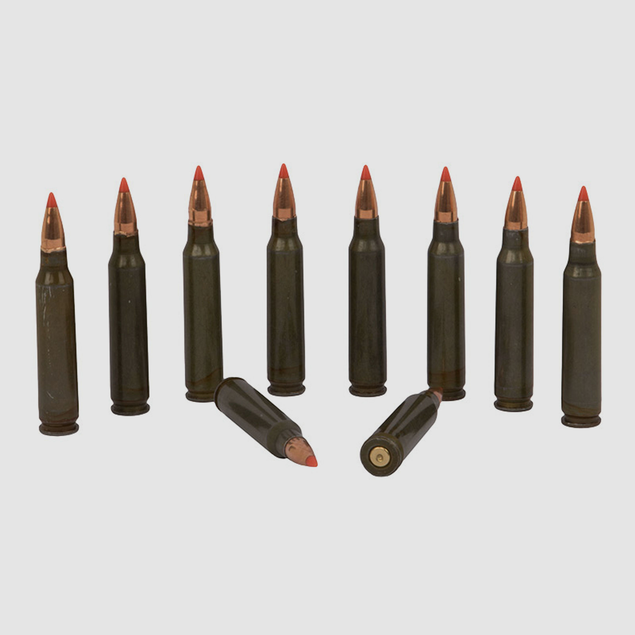 Dekopatronen Gewehrpatronen Kaliber 5,56 x 45 mm NATO .223 Remington mit StahlhĂĽlse und Plastikspitze blinde Originalpatronen 10 StĂĽck (P18)