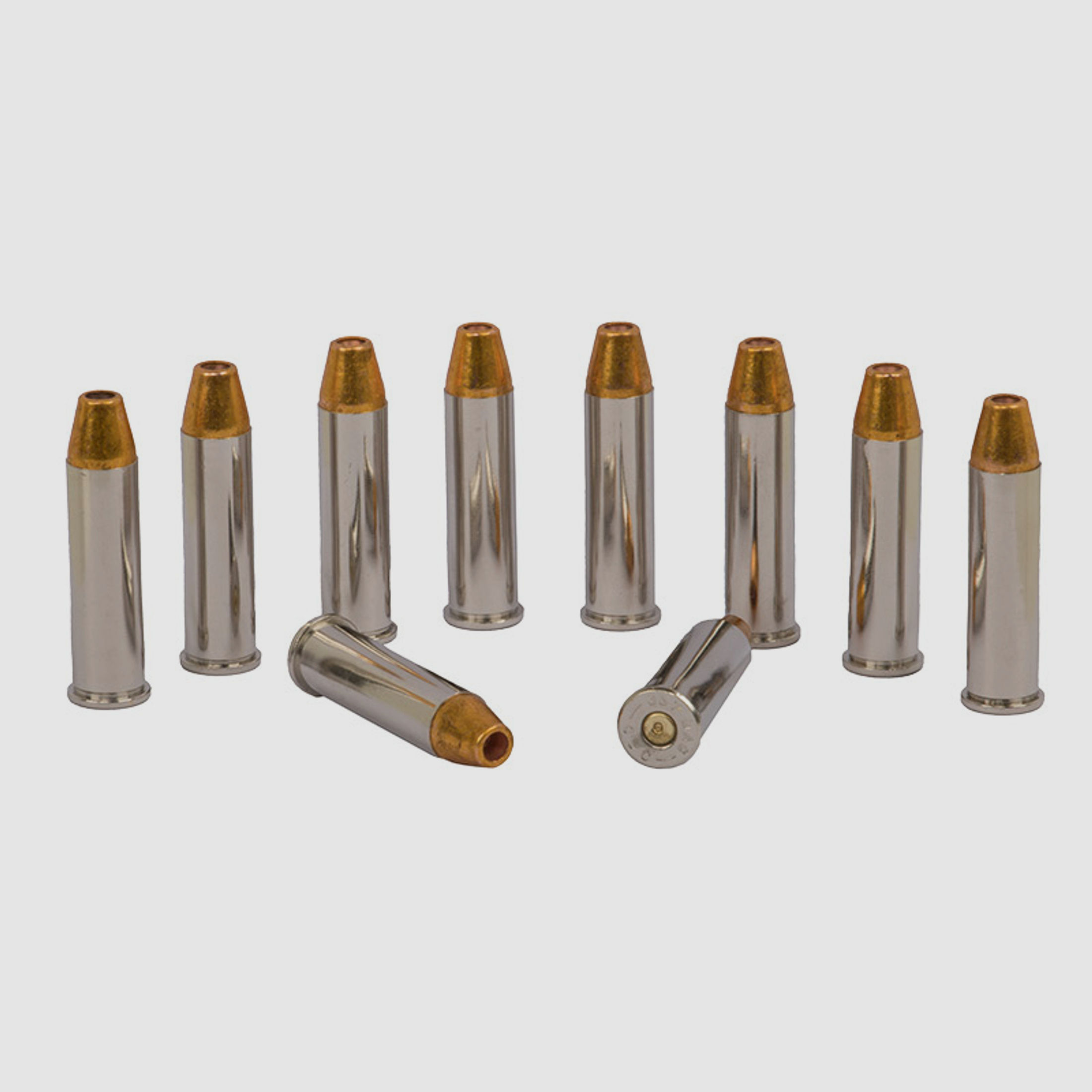 Dekopatronen Revolverpatronen Kaliber .357 Magnum NickelhĂĽlse mit Hohlspitzgeschoss gelb blinde Originalpatronen 10 StĂĽck (P18)