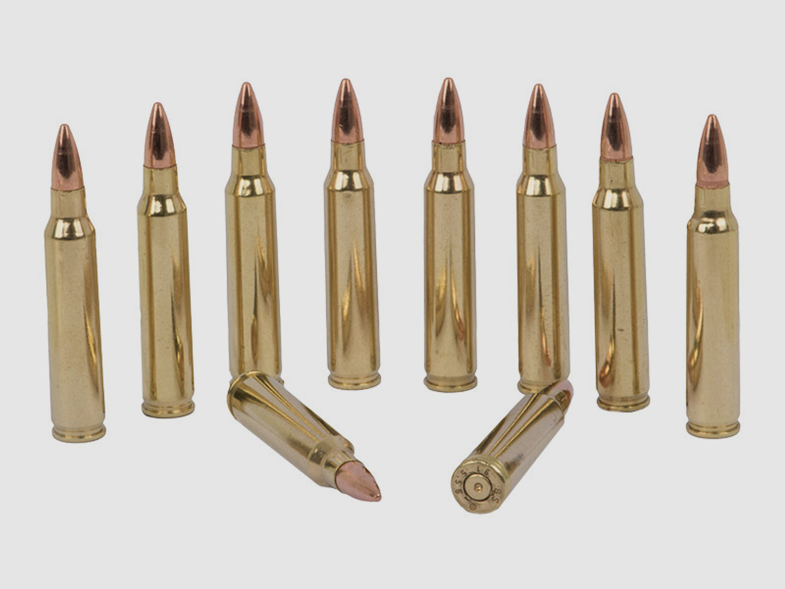 Dekopatronen Gewehrpatronen Kaliber 5,56 x 45 mm NATO .223 Remington mit MessinghĂĽlse blinde Originalpatronen 10 StĂĽck (P18)