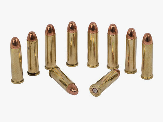 Dekopatronen Revolverpatronen Kaliber .357 Magnum MessinghĂĽlse mit Kupfergeschoss blinde Originalpatronen 10 StĂĽck (P18)