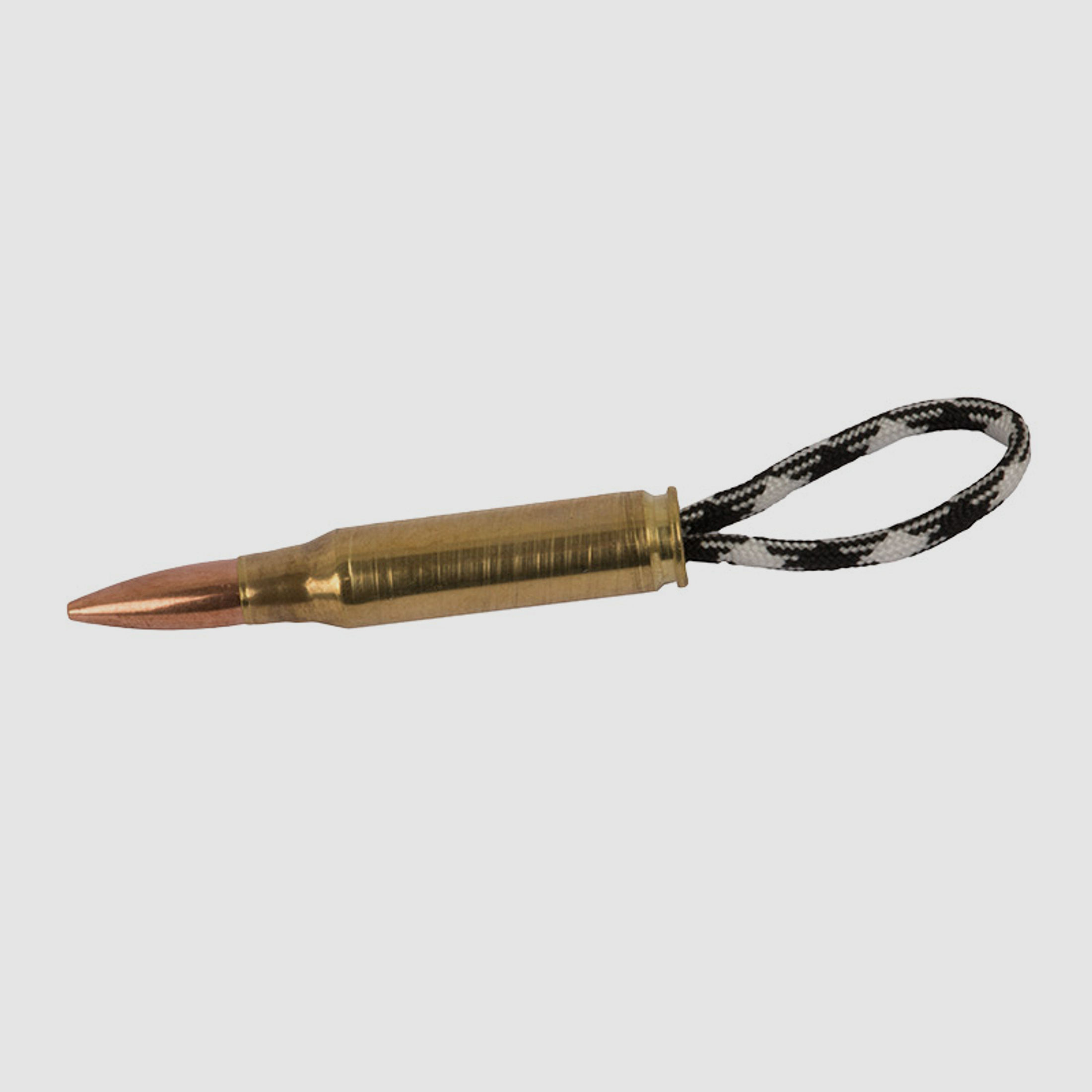 SchlĂĽsselanhĂ¤nger Parachute Cord mit Gewehrpatrone Kaliber 7,62 x 51 mm NATO .308 Winchester gemustert schwarz weiĂź handgefertigt