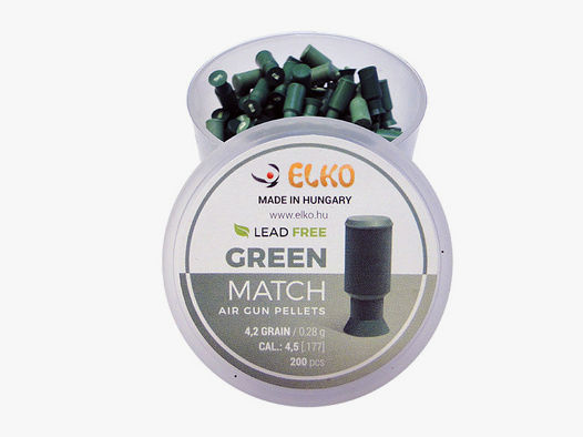 Diabolo Elko Green Match, Flachkopf, Kunststoffmantel, bleifrei, Kaliber 4,5 mm, 0,28 g, 200 StĂĽck