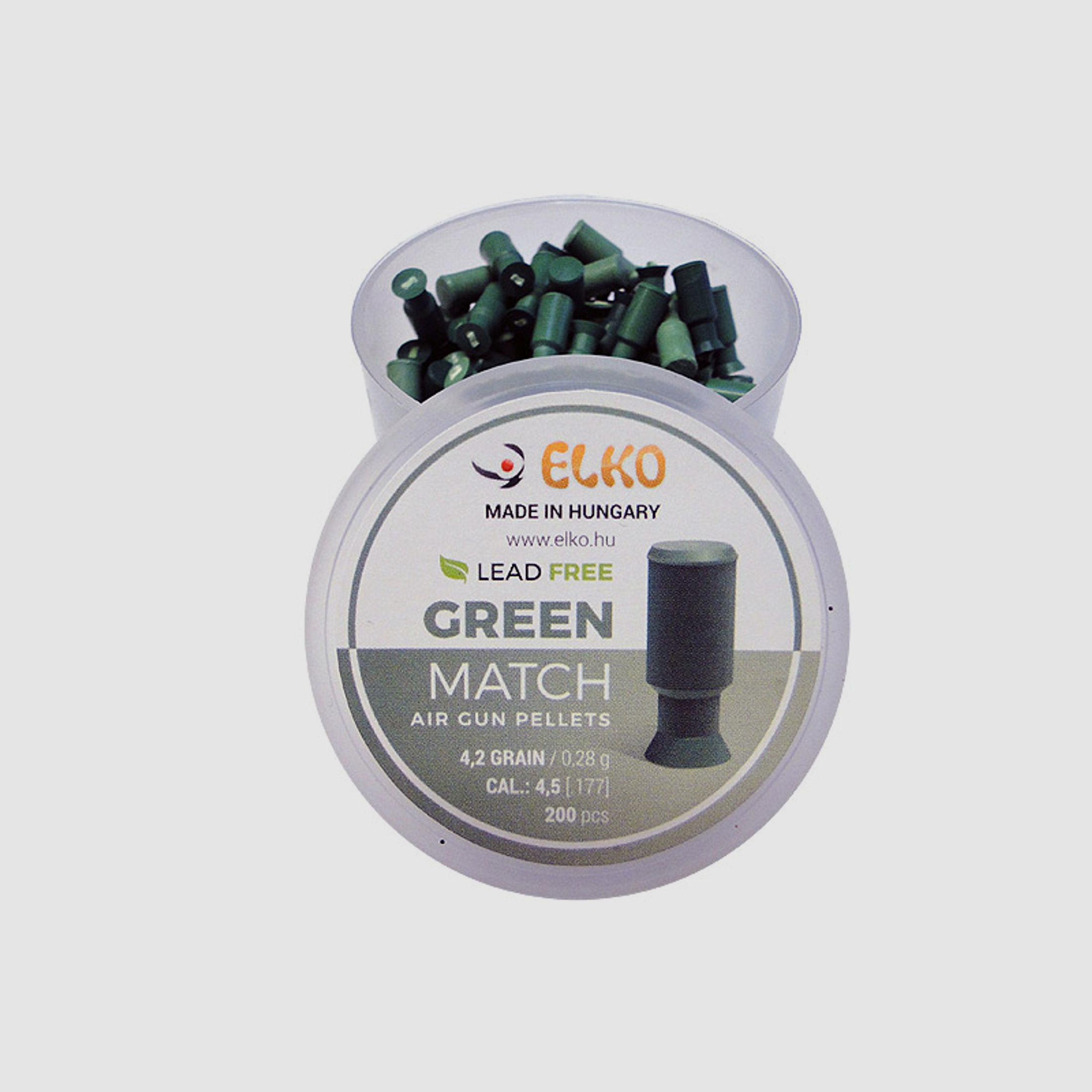 Diabolo Elko Green Match, Flachkopf, Kunststoffmantel, bleifrei, Kaliber 4,5 mm, 0,28 g, 200 StĂĽck
