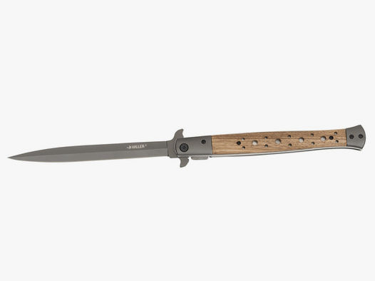 Einhandmesser Taschenmesser Haller XXL Stiletto Stahl 420 KlingenlĂ¤nge 15,5 cm Zebraholz GĂĽrtelclip (P18)