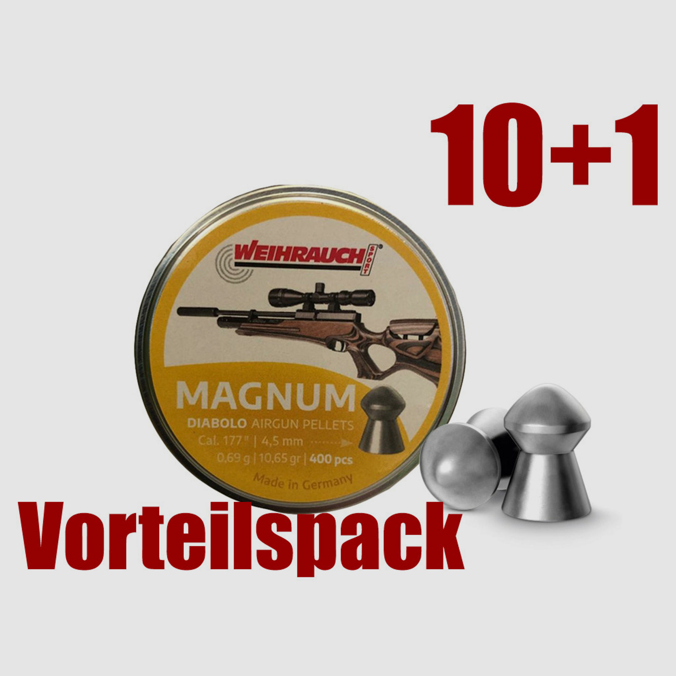 Vorteilspack 10+1 Rundkopf Diabolos Weihrauch Magnum Kaliber 4,51 mm 0,69 g glatt 11 x 400 StĂĽck