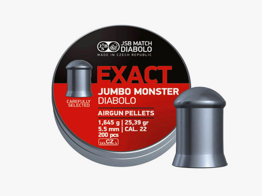 JSB Exact Jumbo Monster Diabolo, Rundkopf, glatt, 1,645 g, Kaliber 5,52 mm, 200 StĂĽck