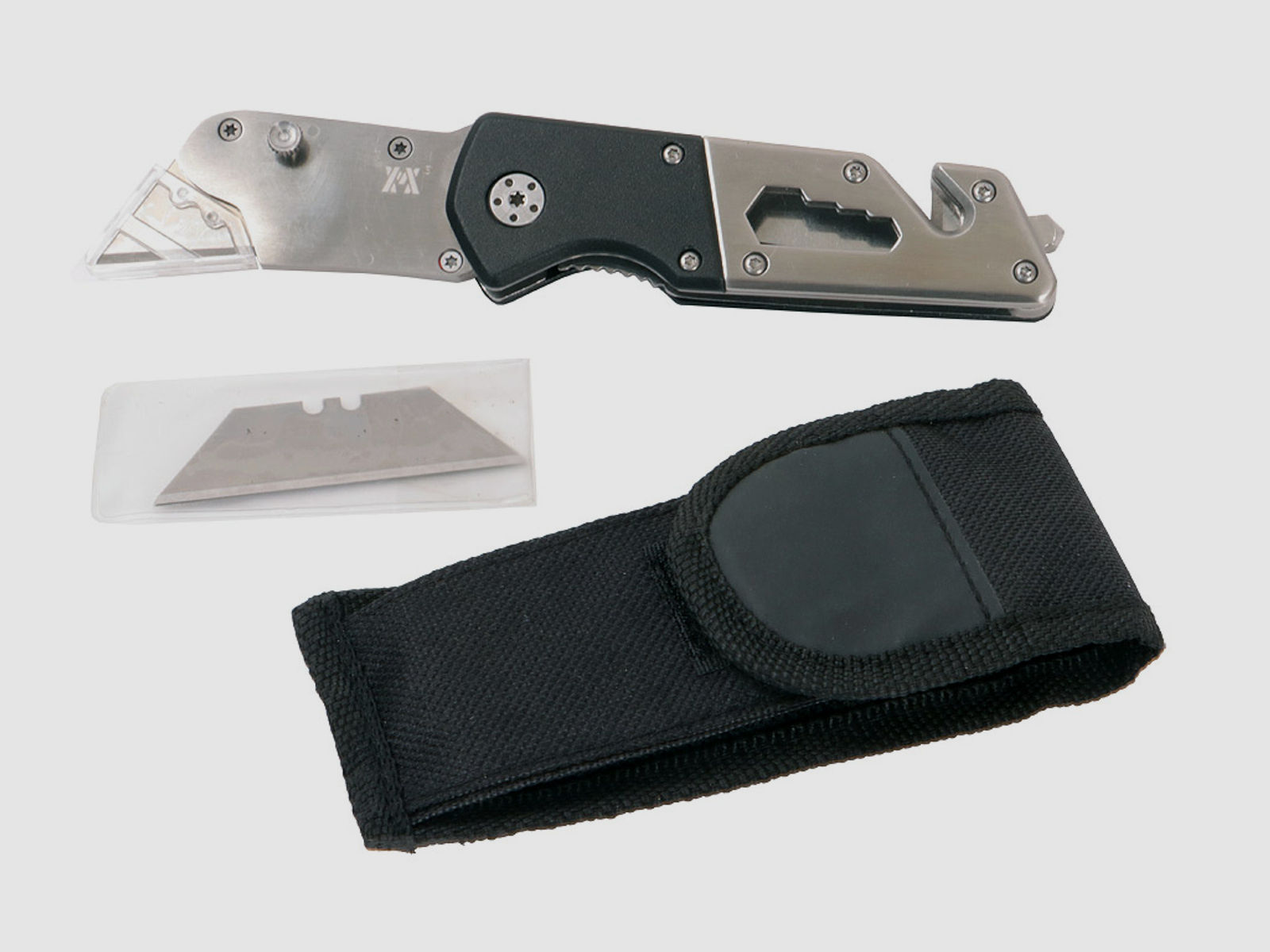 Rettungsmesser MyTool Cuttermesser klappbar Gurtschneider Glasbrecher Clip und Tasche
