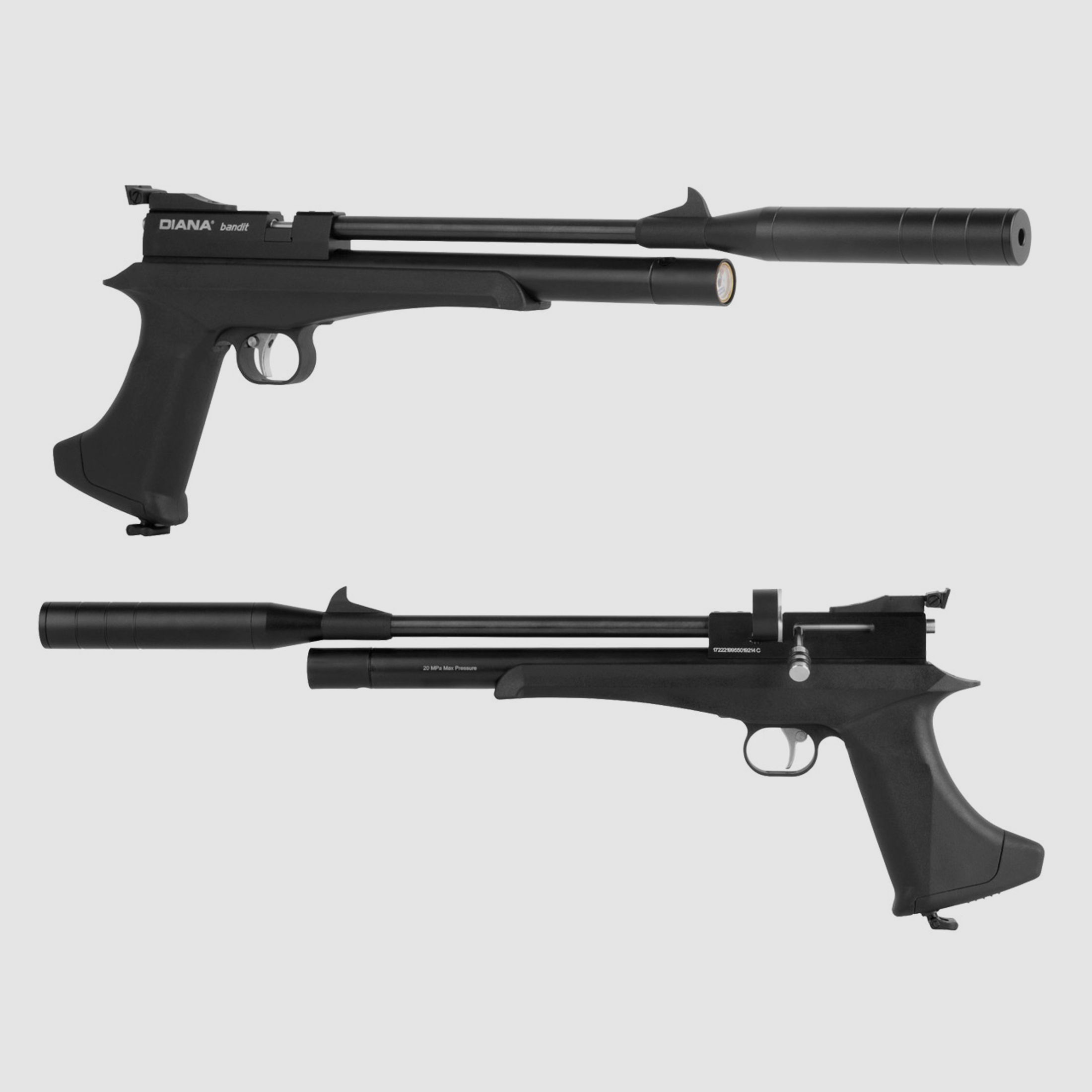 Pressluftpistole Diana bandit black Kunststoffgriff mit Hinterschaft SchalldĂ¤mpfer Kaliber 4,5 mm (P18)