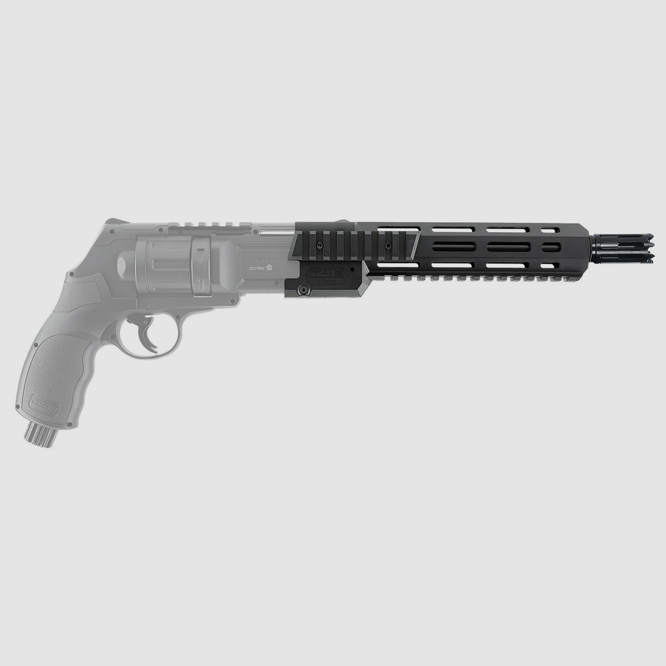 MĂĽndungsvorsatz mit MĂĽndungsbremse T4E TR 50 X-Tender fĂĽr CO2 Markierer Home Defense Revolver Umarex HDR 50