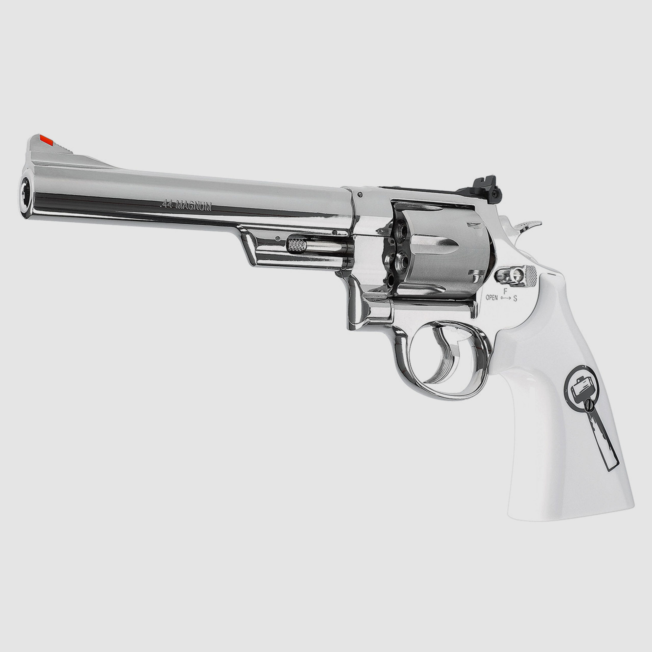 CO2 Softair Revolver Smith & Wesson 629 Trust Me Vollmetall vernickelt weiĂźe Griffschalen Kaliber 6 mm BB (P18)