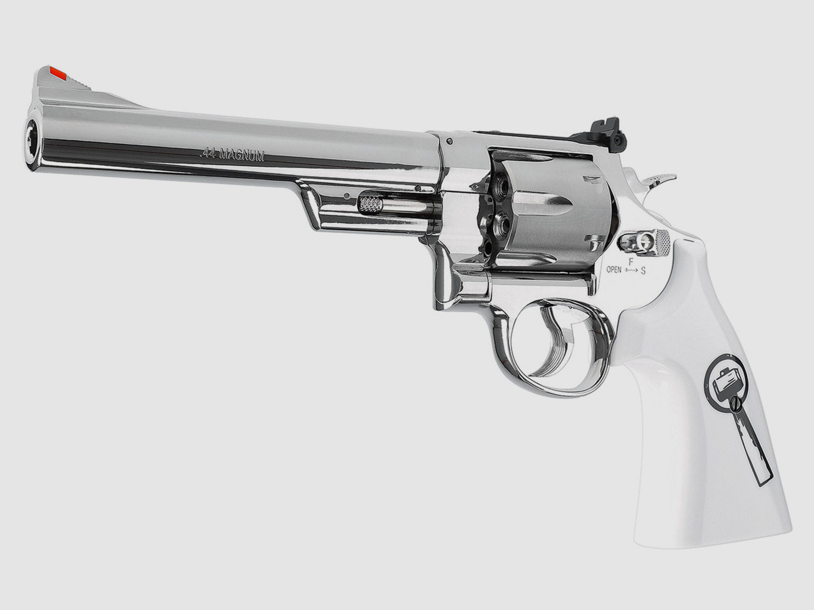 CO2 Softair Revolver Smith & Wesson 629 Trust Me Vollmetall vernickelt weiĂźe Griffschalen Kaliber 6 mm BB (P18)