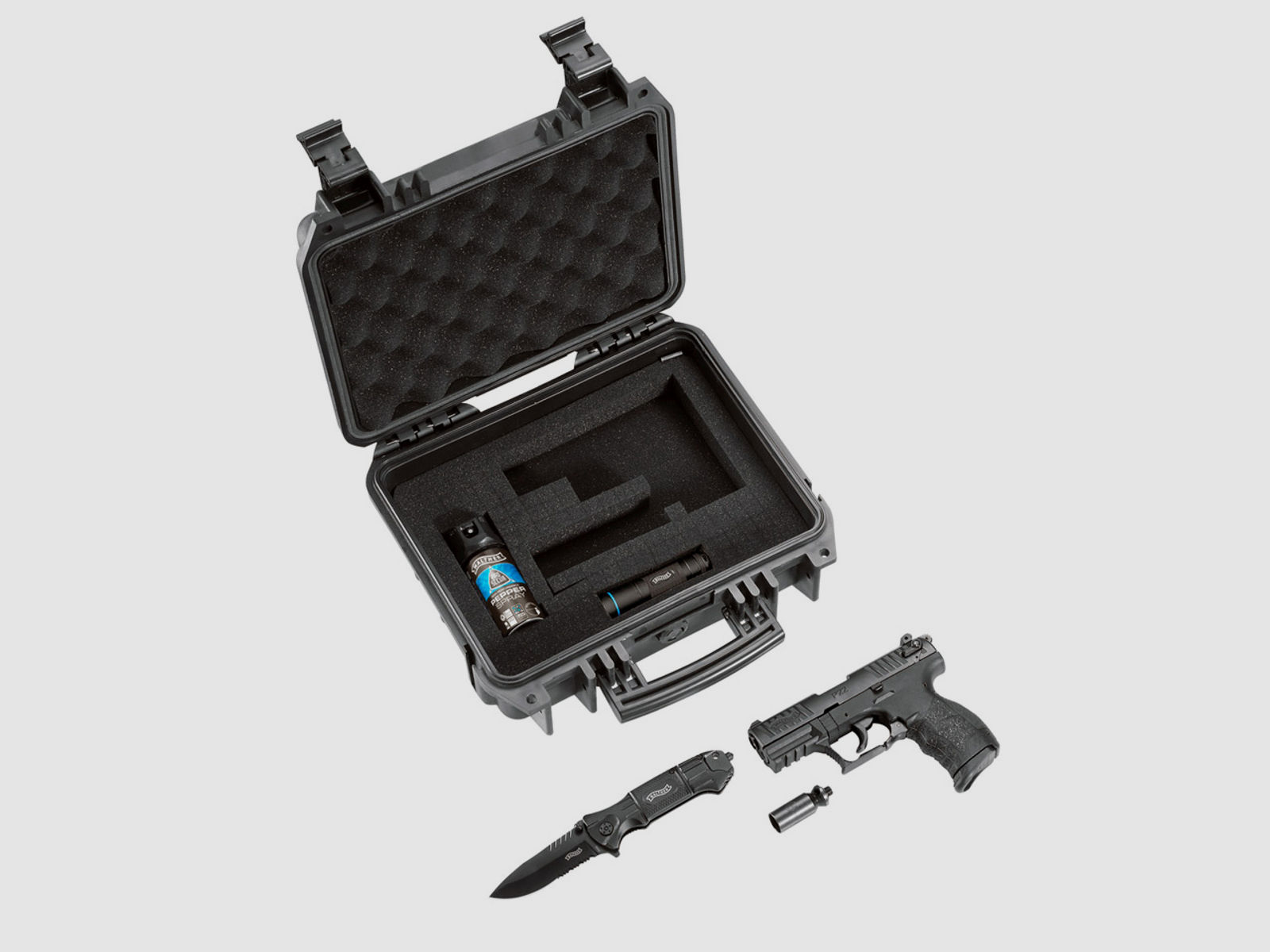 Schreckschuss Pistole Walther P22Q R2D Kit mit Lampe Messer Pfefferspray Koffer Kaliber 9 mm P.A.K. (P18)