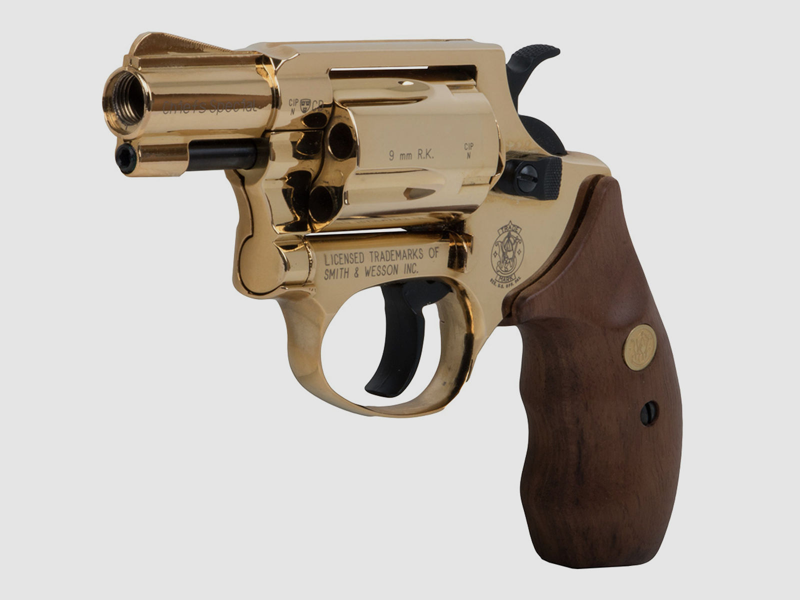 Schreckschuss Revolver Smith & Wesson Chiefs Special Combat gold Holzgriffschalen Kaliber 9 mm R.K. (P18)