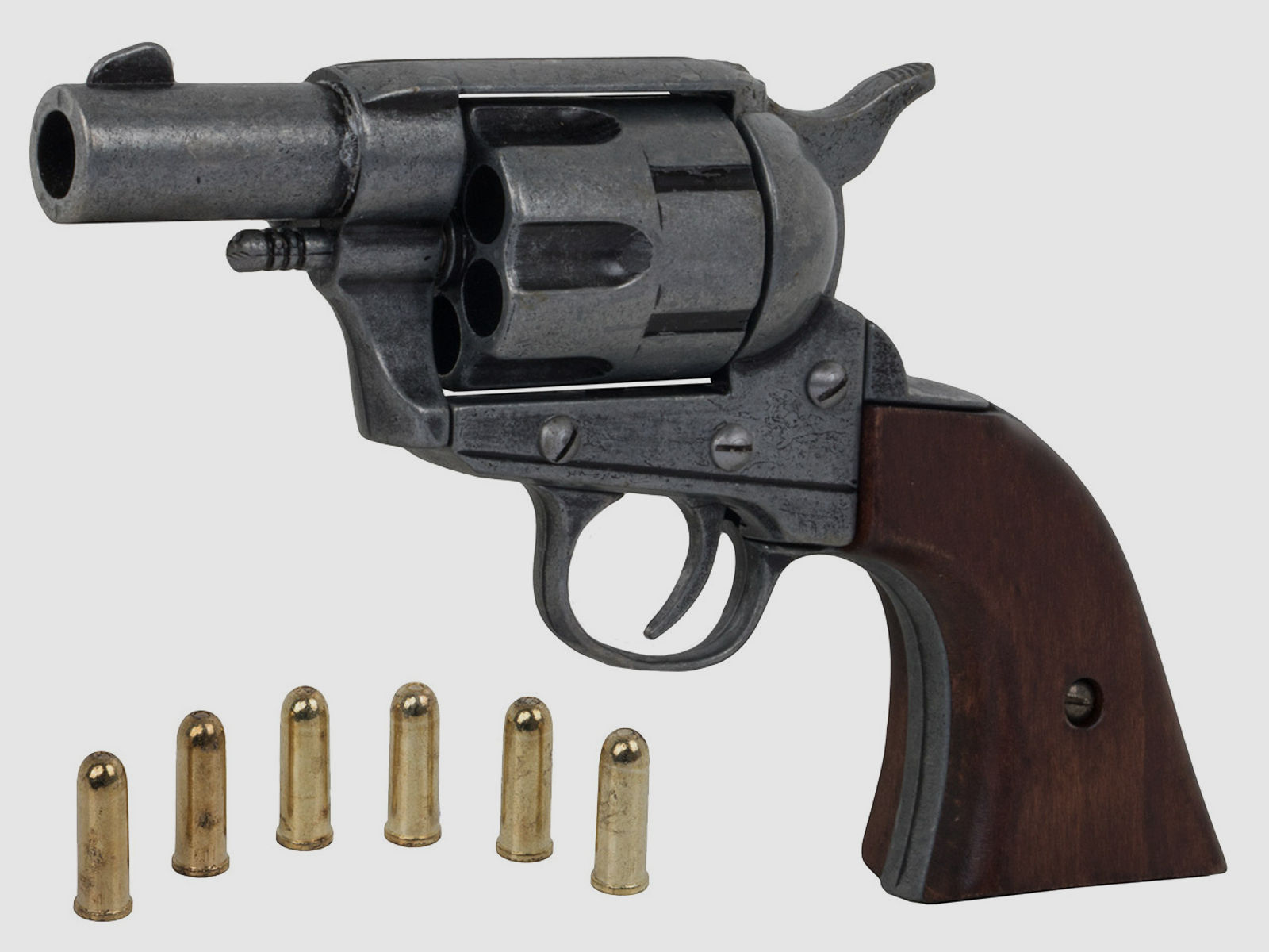 Deko Revolver Kolser Colt SAA Single Action Army Snub Nose 2,5 Zoll Holzgriffschalen grau