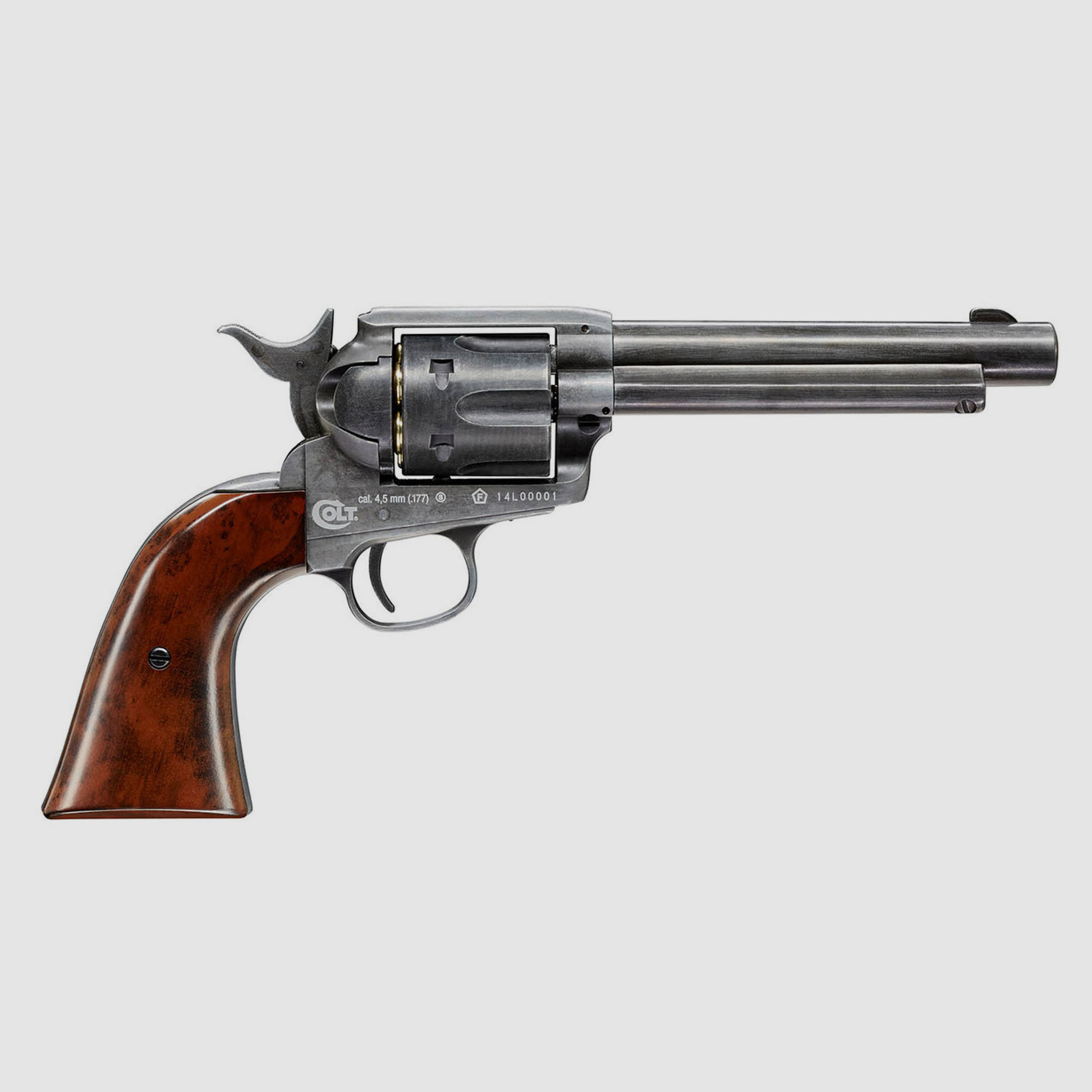 CO2 Revolver Colt Single Action Army SAA .45 5.5 Zoll Antik Finish Kaliber 4,5 mm BB (P18)+ Stahlrundkugeln CO2 Kapsel